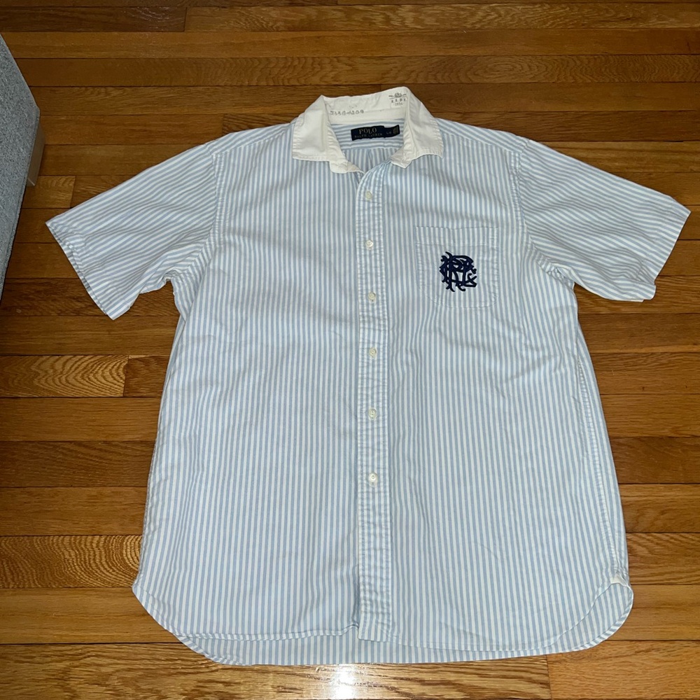Polo by Ralph Lauren Light Blue and White Striped Shirt Large Vintage